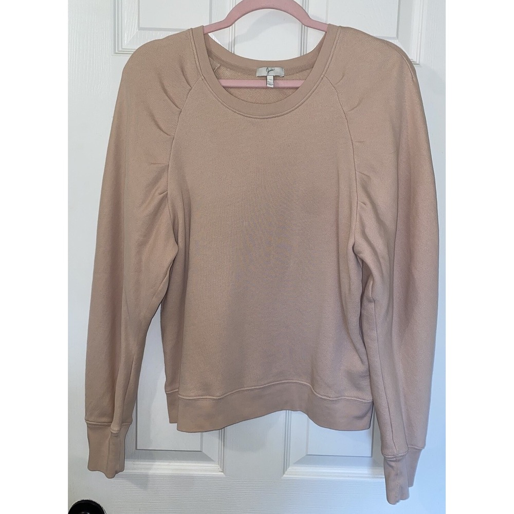 Joie Korbyn Sweatshirt Pima Cotton Pink Pleated Shoulders Long Sleeve Medium